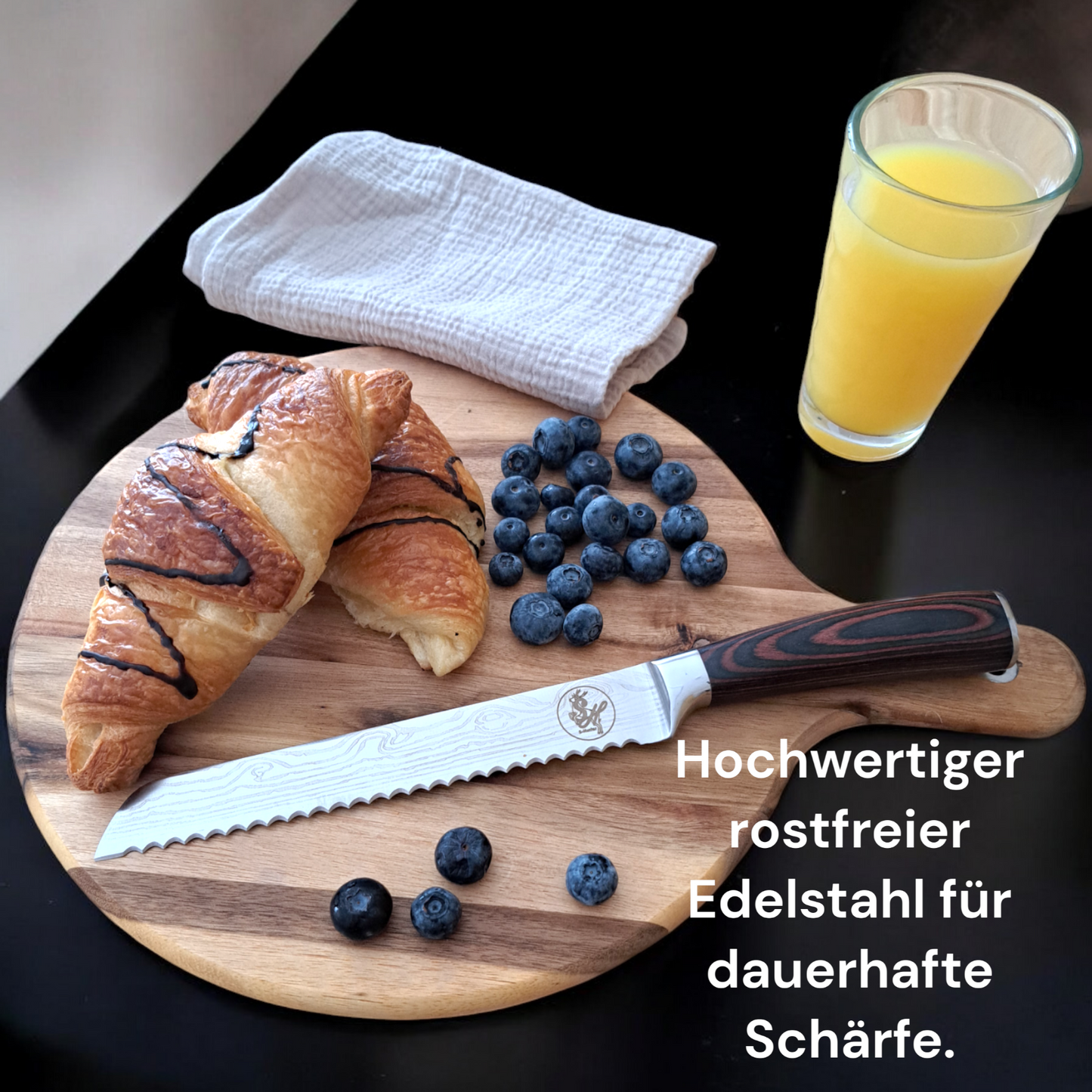 Brotmesser 20 cm Klinge Wellenschliff Messer S-Hunter Serie by S-HubOla hochwertige Edelstahlmesser