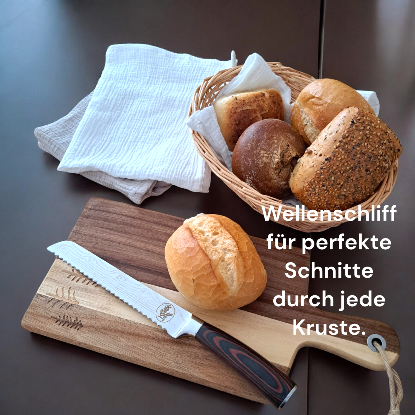 Brotmesser 20 cm Klinge Wellenschliff Messer S-Hunter Serie by S-HubOla hochwertige Edelstahlmesser