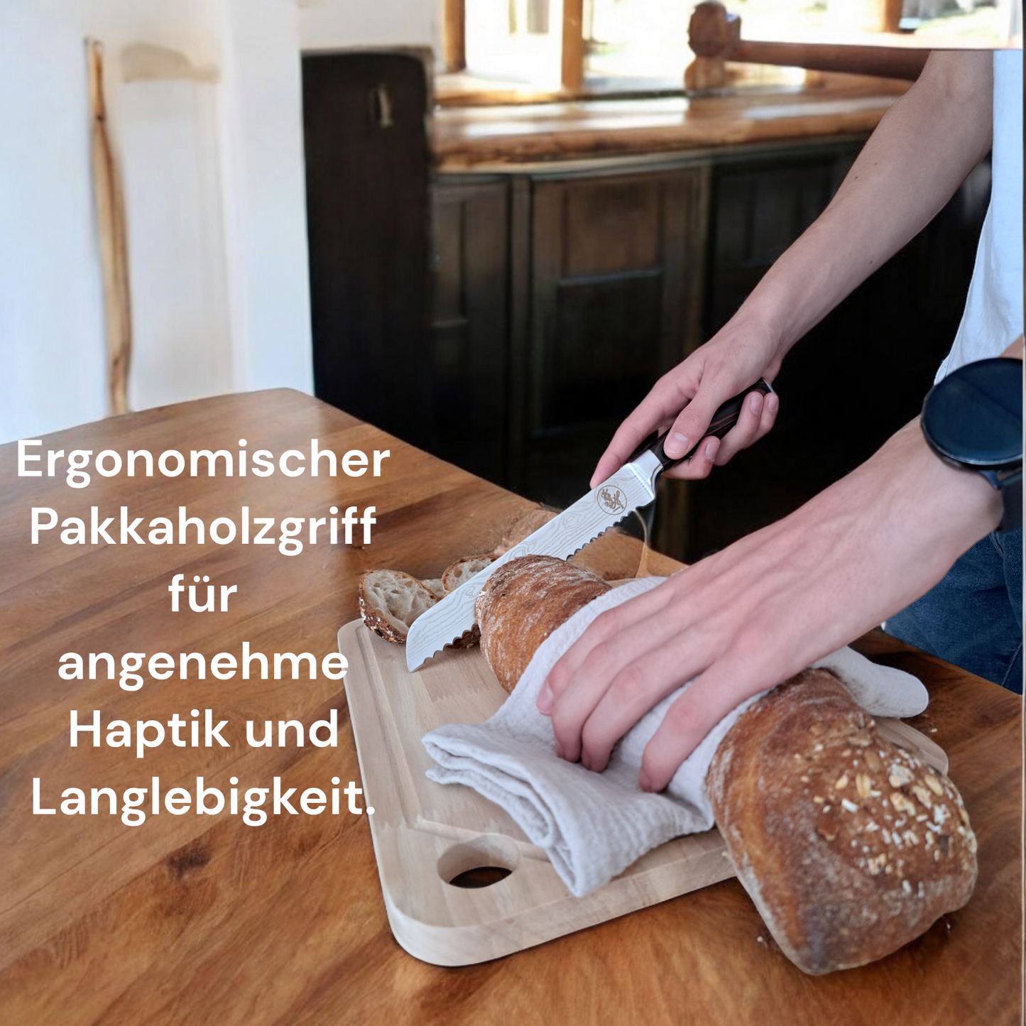 Brotmesser 20 cm Klinge Wellenschliff Messer S-Hunter Serie by S-HubOla hochwertige Edelstahlmesser