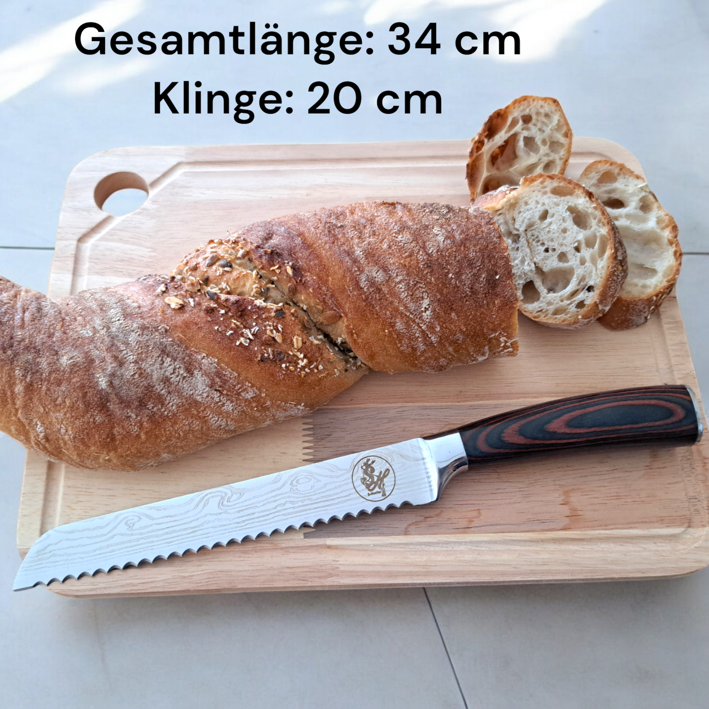 Brotmesser 20 cm Klinge Wellenschliff Messer S-Hunter Serie by S-HubOla hochwertige Edelstahlmesser