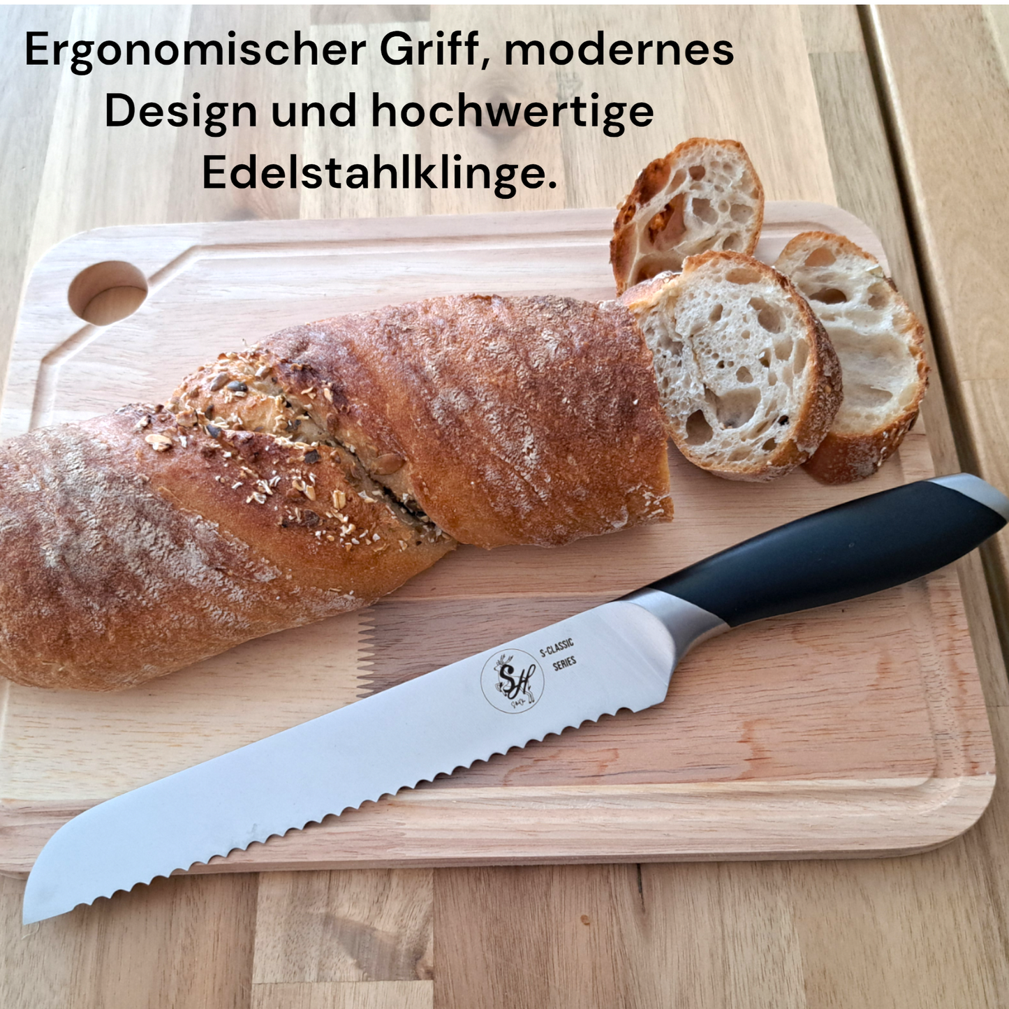 Brotmesser mit Wellenschliff, Edelstahl, ergonomisch, Messer S-Classic Serie by S-HubOla