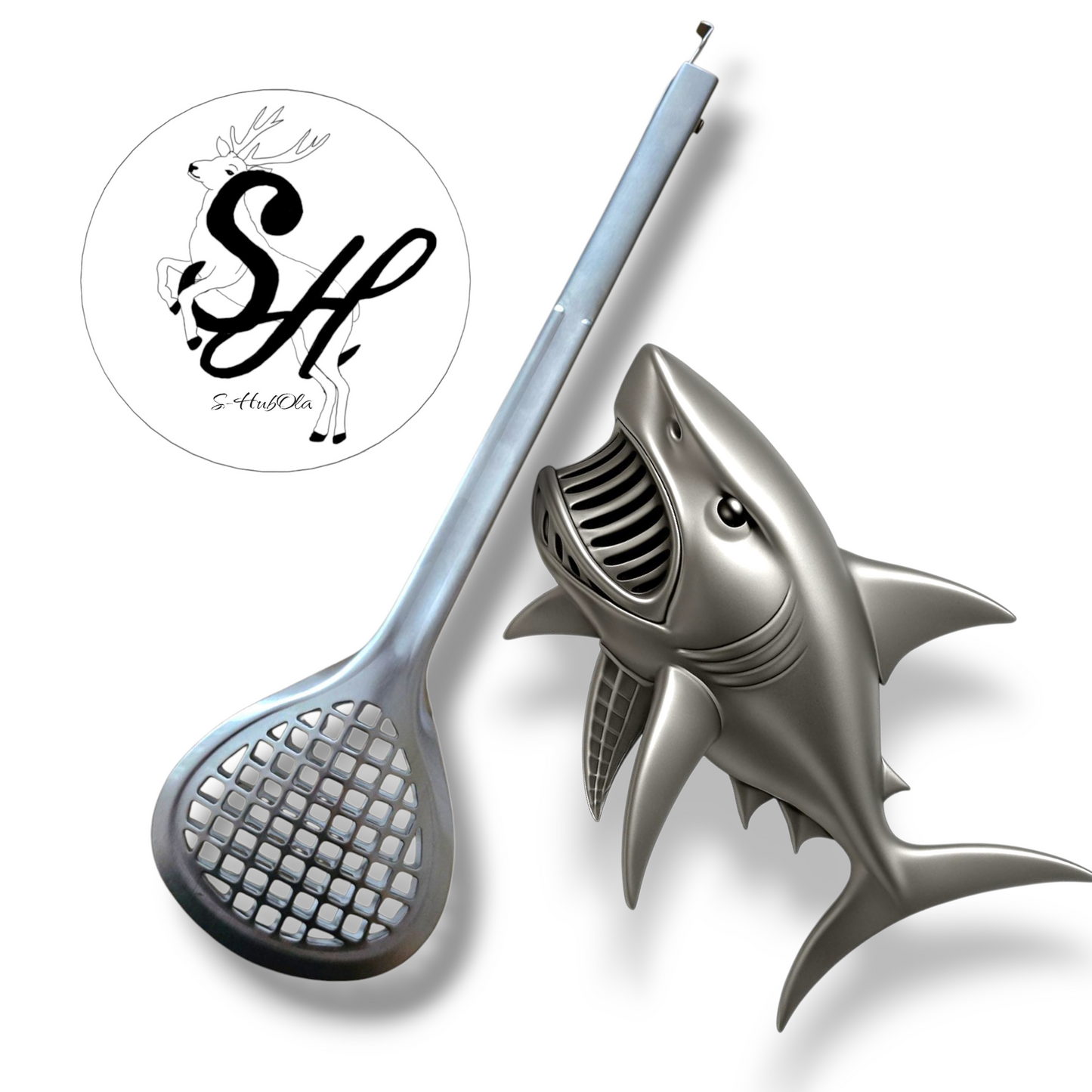 S-HubOla S SHARK Grillzange – 33,2 cm Edelstahl BBQ-Zange – Automatik-Verschluss – Haifisch-inspiriertes Design – Teil der Serie mit Messern & Fleischgabel