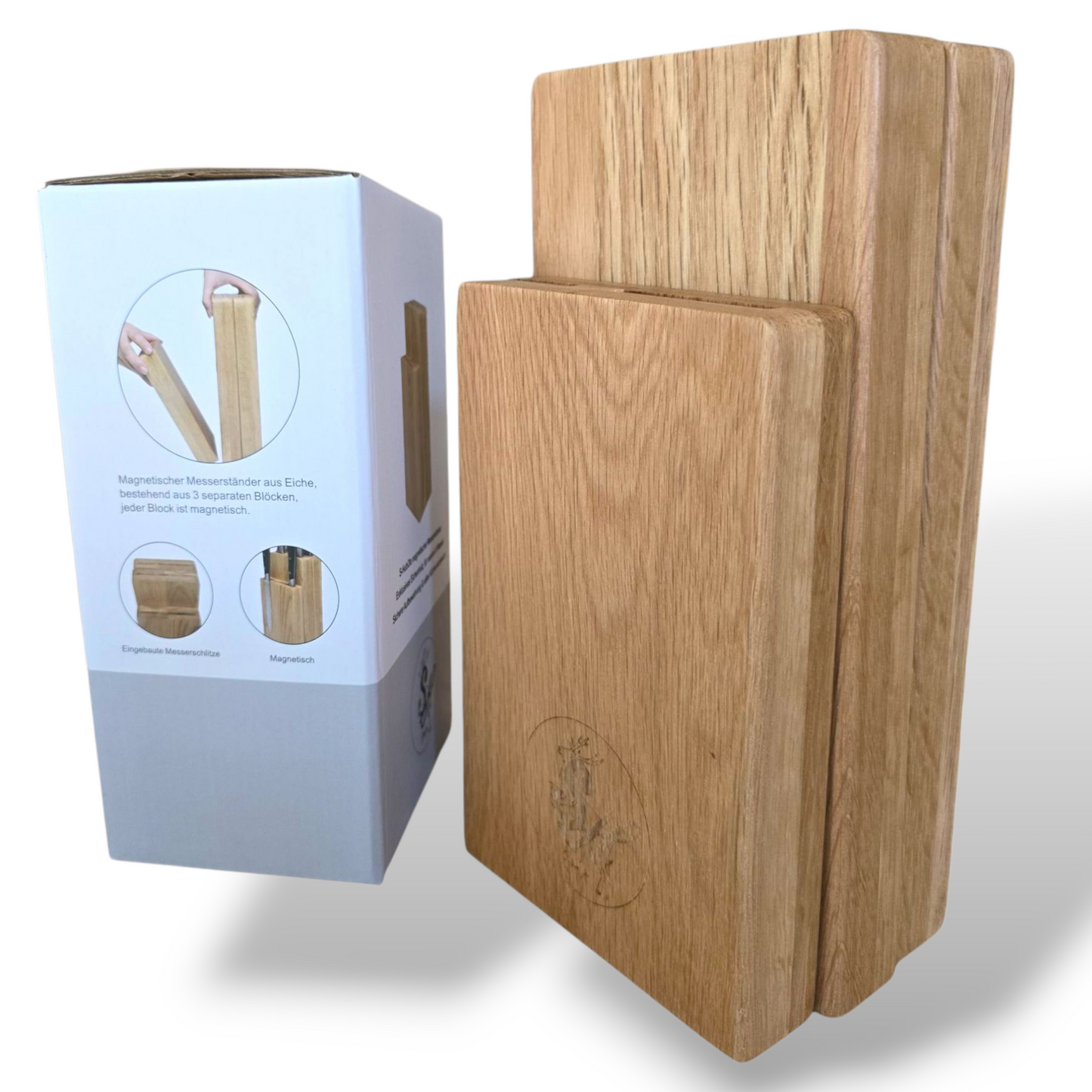 S-HubOla Magnetischer Messerständer aus Eichenholz – 3-teilig,frei kombinierbar, modular