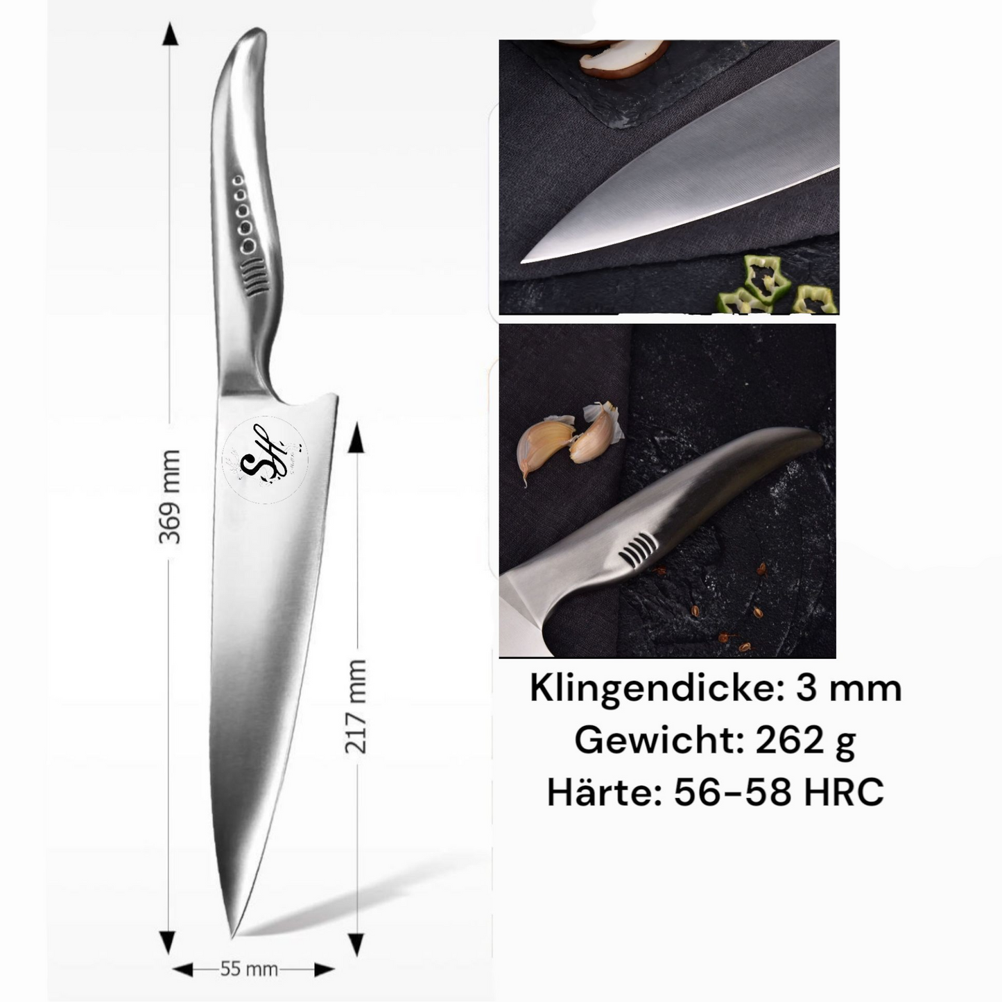 S-HubOla S-SHARK Messerset – Chefmesser 36 cm & Fleischgabel 32 Fork Tranchier Gabel