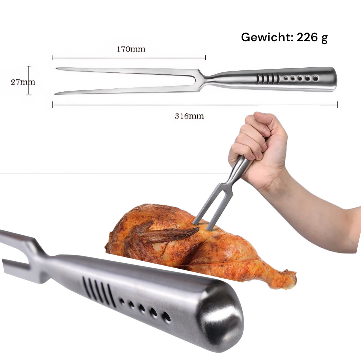 S-HubOla S-SHARK Messerset – Chefmesser 36 cm & Fleischgabel 32 Fork Tranchier Gabel